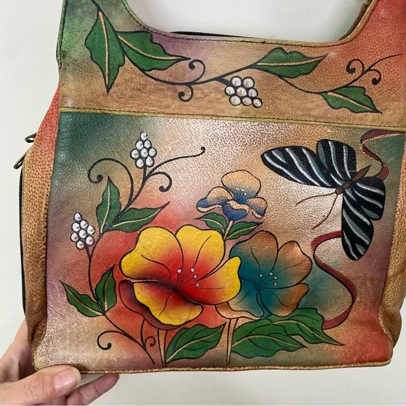 Anuschka Hand Painted Distressed Leather Handbag - Picture 3 of 16